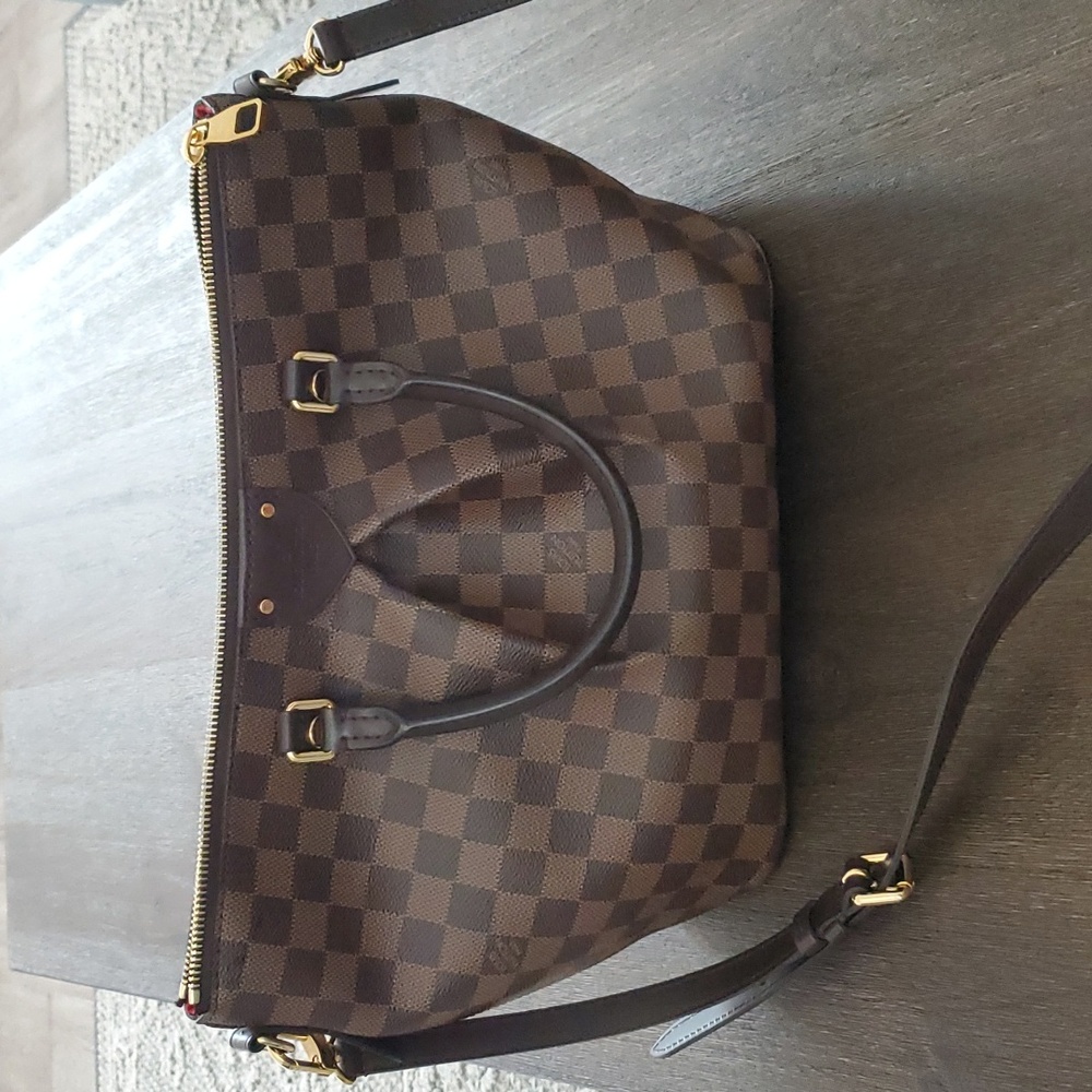 Louis Vuitton Damier Ebene Checkered Brown Crossbody Bag with Gold Hardware